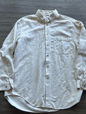 Men's Casual Cream Button-Down Pocket Shirt